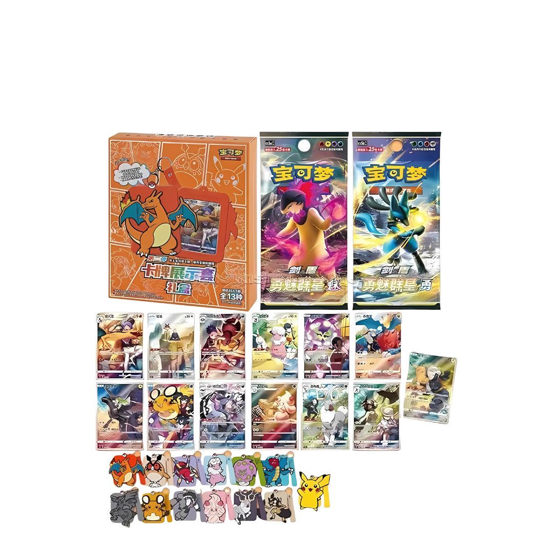Coffret Pokémon Dracaufeu Porte-clé Porte-Carte - Contenu aléatoire - 1 Carte - 2 Boosters - Chinois