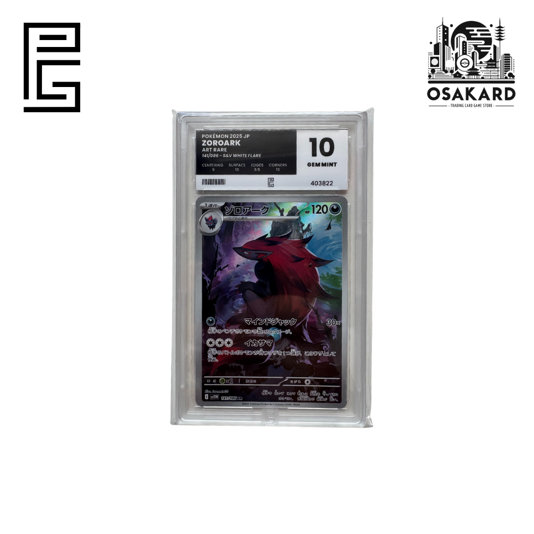Carte Pokémon Zoroark 141/086 SV11W japonaise gradée Pure Grading 10 Gem Mint, slab scellé