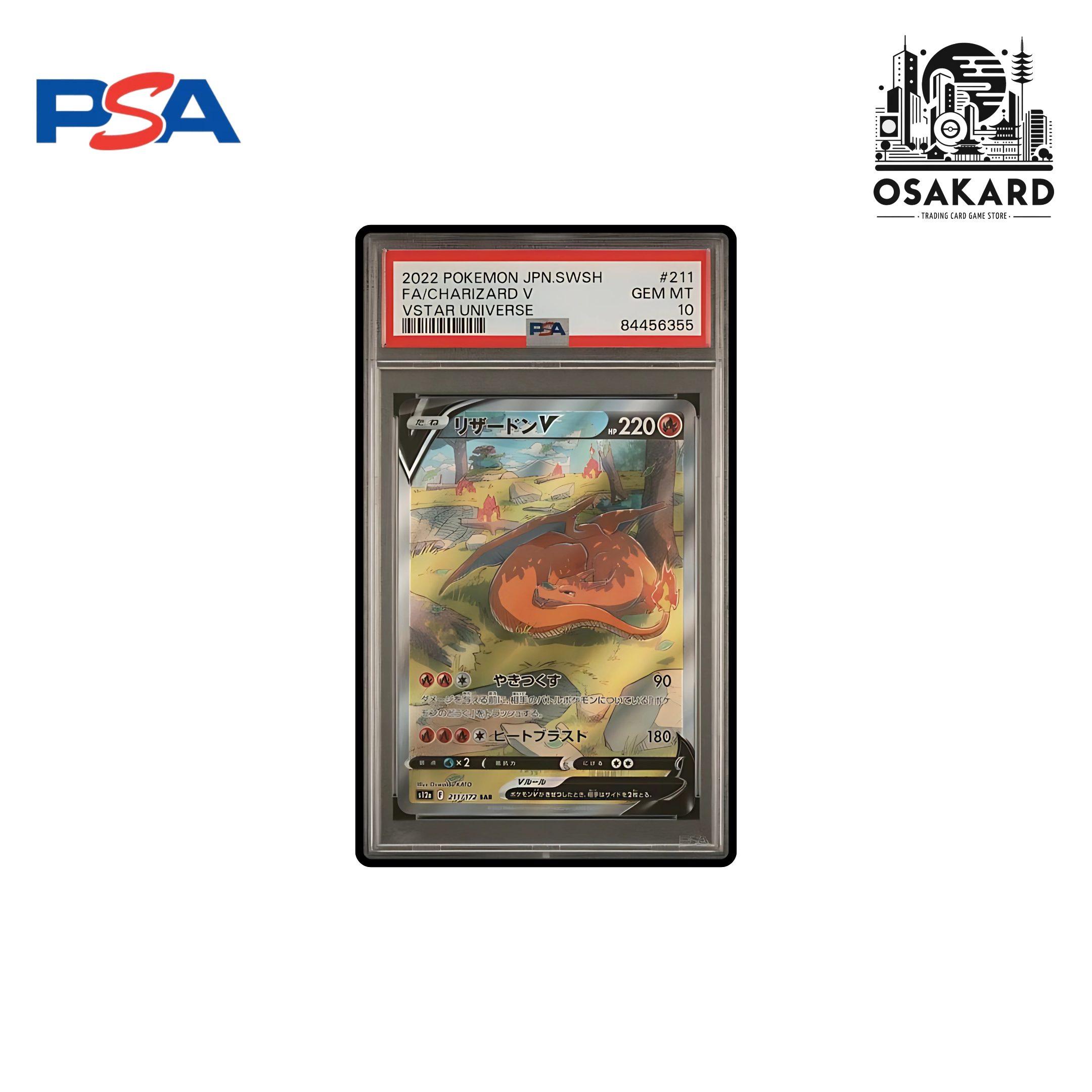 Carte Pokémon Dracaufeu V SAR 211/172 S12a VSTAR Universe japonais, certifiée PSA 10 GEM MINT slab scellé