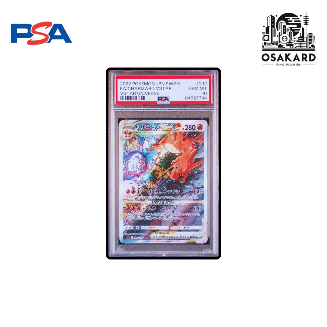 Carte Pokémon Dracaufeu VSTAR SAR 212/172 S12a VSTAR Universe japonais, gradée PSA 10 GEM MINT slab scellé