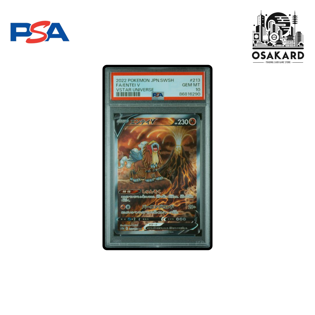 Carte Pokémon Entei V SAR 213/172 S12a VSTAR Universe japonais, gradée PSA 10 GEM MINT slab scellé